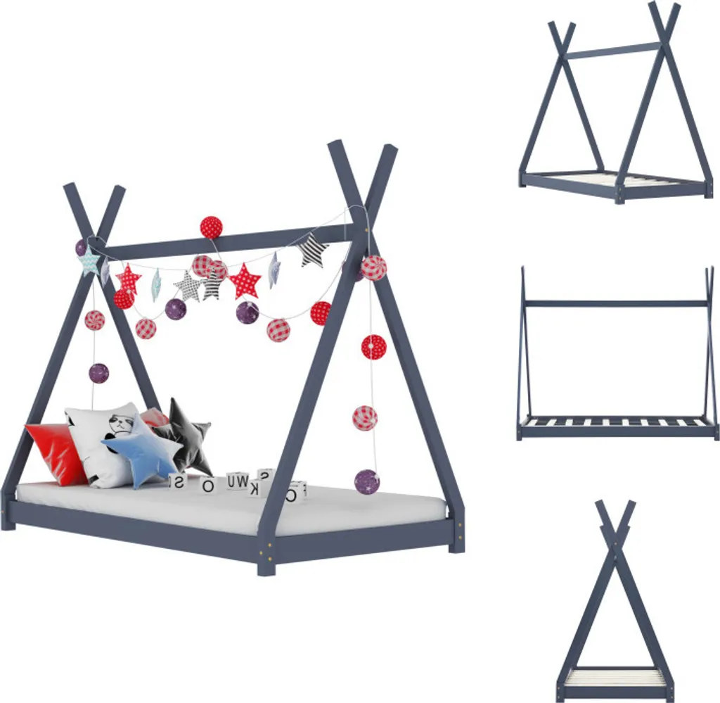 vidaXL Cadre de lit enfant Gris en Pin massif 80 x 160 cm robuste