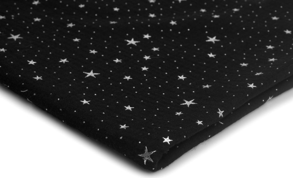 Mousseline avec étoiles argentées, double gaze, noir, 50 x Image du produit 