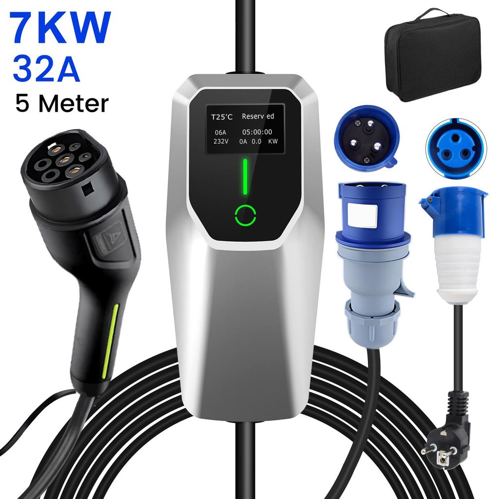 Hexinex 7 kW 32A Typ 2 Ladekabel für Elektroauto 5 Meter Kompatibel mit vielen Autos