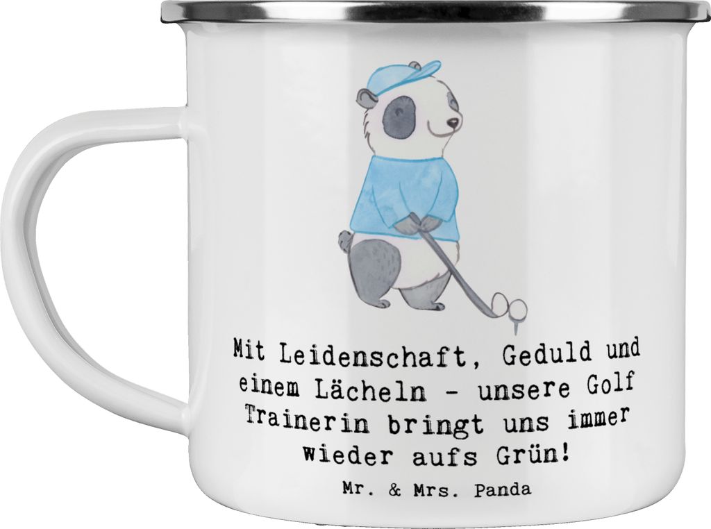 Mr. & Mrs. Panda Emaille Tasse Golf Trainerin Leidenschaft - Weiß - Geschenk, Teetasse, Golfspielerin, Golftraining, Danksagung, Golflektion, Bech...