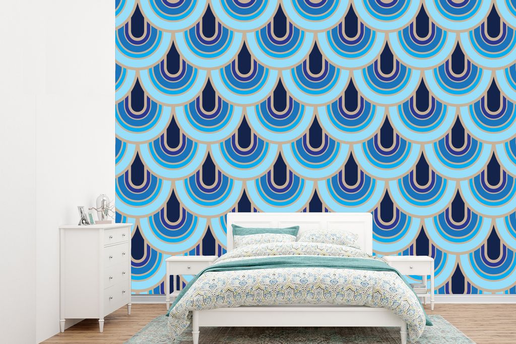 MuchoWow Fototapete für Wohnzimmer oder Schlafzimmer Wandtapete Vinyl Motivtapete Retro - Muster - Jugendstil - 415x300 cm - Küche