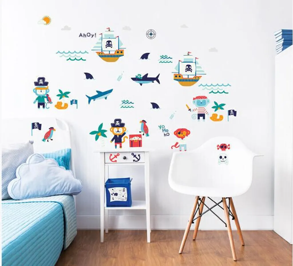 Set 41 Sticker Pirati - Adesivi Vinile Squalo e Scimmia per Bambini - 1