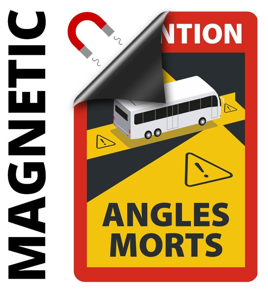 Angles Morts - Toter Winkel Hinweisschild für Bus/Wohnmobil magnetisch, A5, 4 Stück