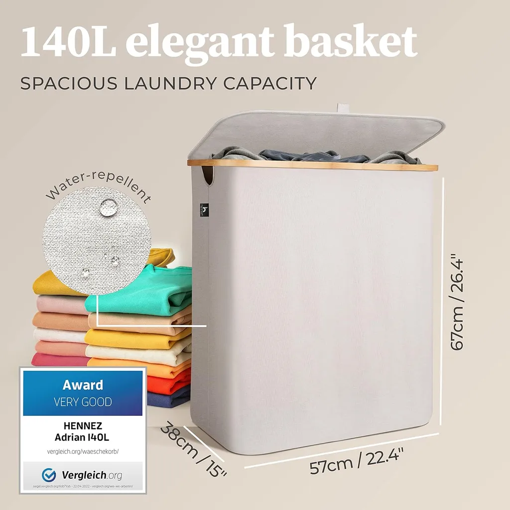 Panier à Linge 140L Anti-Odeurs - Fini le Désordre avec le Tri Double