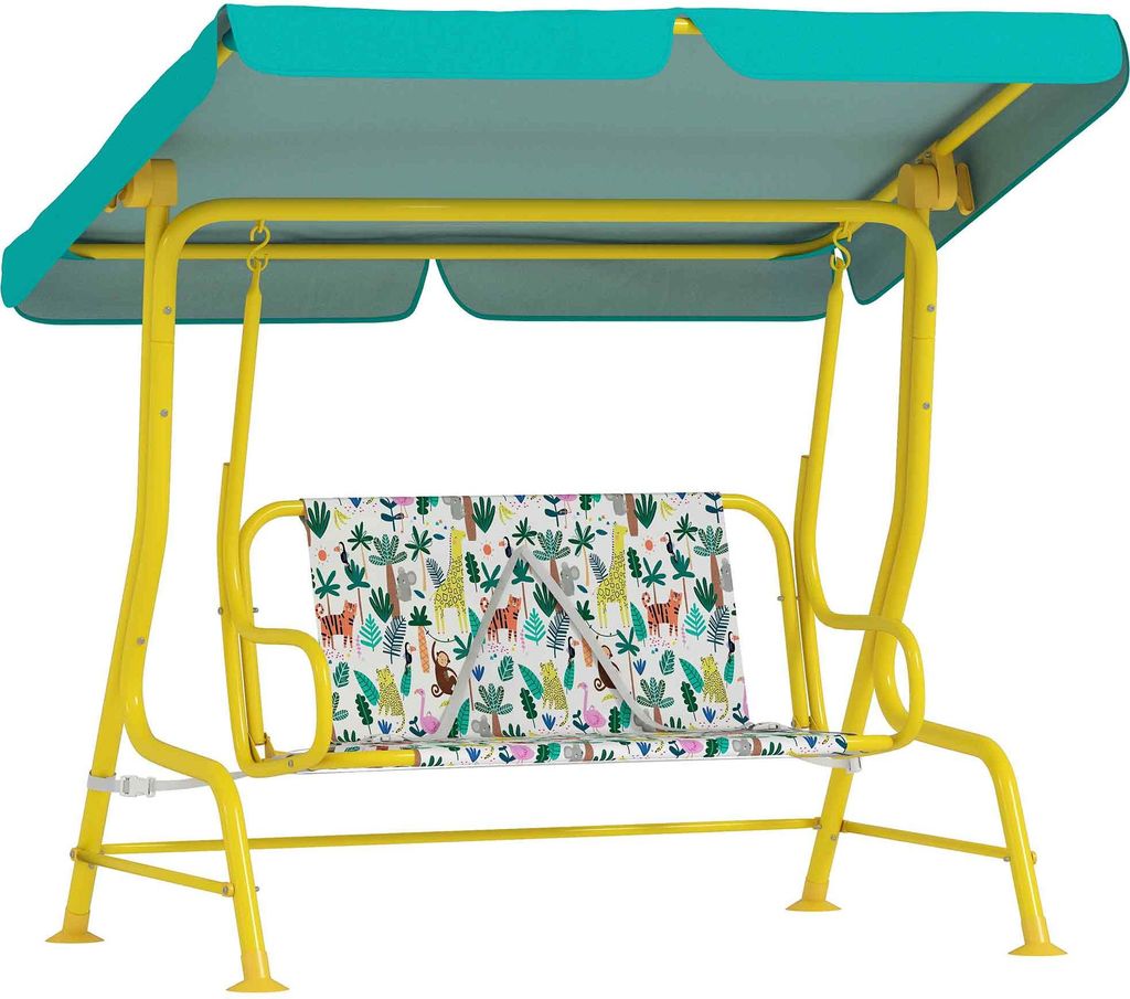 AIYAPLAY Kinder Hollywoodschaukel, 2-Sitzer Kinderschaukel Gartenschaukel mit verstellbarem Sonnendach, Sicherheitsgurt, Schaukelbank für Garten T...