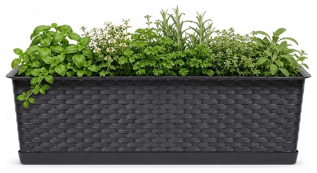 Kunststoff Ratolla Rattan Pflanzgefas/Blumenkasten Set Produktbild 