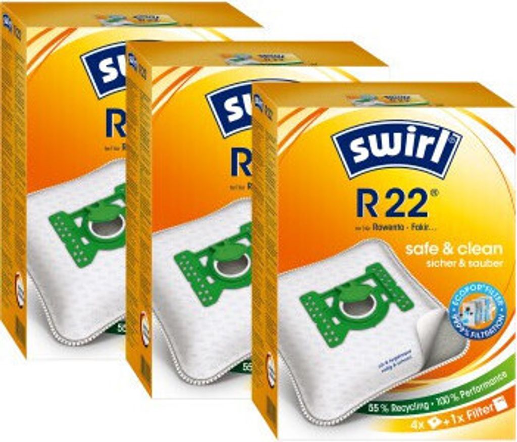 SWIRL Staubsaugerbeutel R 22 EcoPor für Rowenta, Fakir 12 Beutel