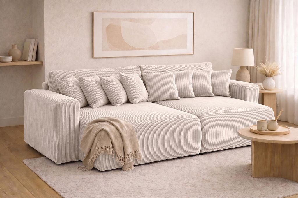 Kaiser Möbel Schlafsofa mit Bettkasten, Cordstoff Poso, Beige, PIANO DOUBLE