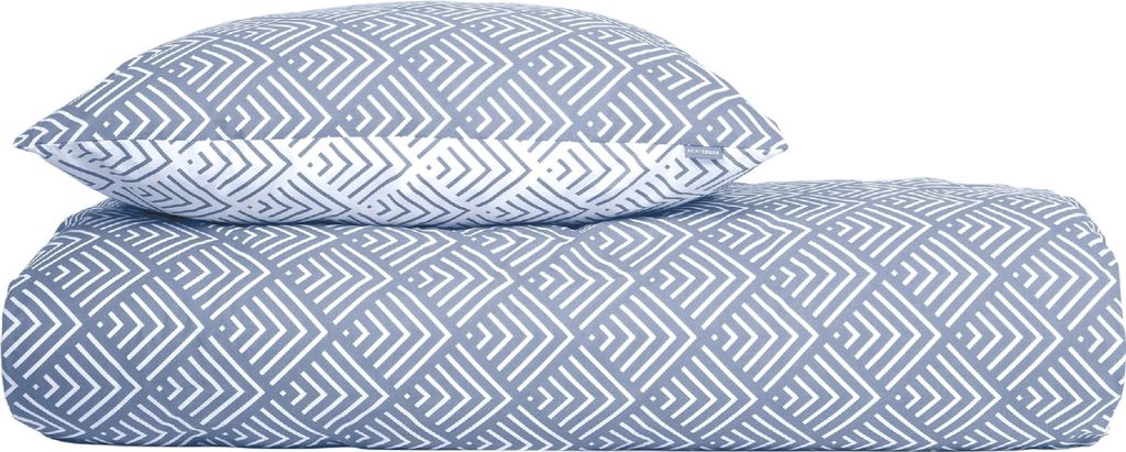 Schiesser Bettwäscheset Mabel | 2-teilig | Grafikprint | Renforcé | 100 % Baumwolle | Reißverschluss | 135x200cm + 80x80cm | Hellblau