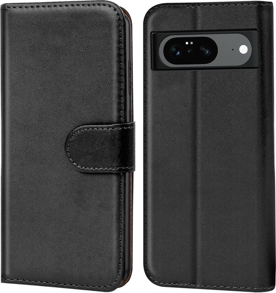Conie Klapp Tasche für Google Pixel 8 Kartenfach Rundumschutz Hülle in Schwarz