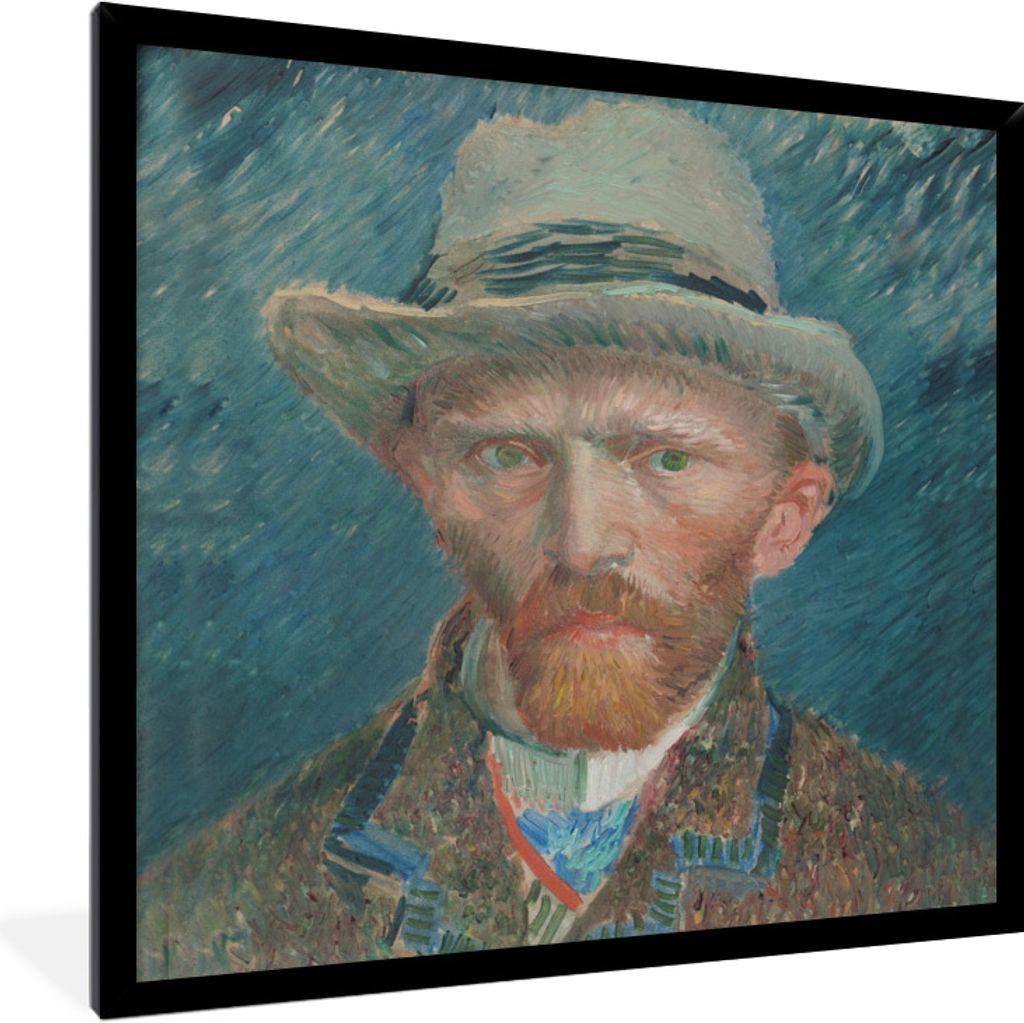 MuchoWow Gerahmtes Poster Selbstporträt 1887 - Gemälde von Vincent van Gogh 40x40 cm - Poster mit Schwarzem Bilderrahmen Wandposter Rahmen Foto...