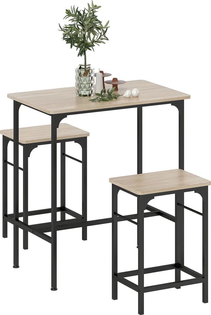 Table à Manger Debout et 2 Chaises de Bar pour Cuisine et Salon Chic