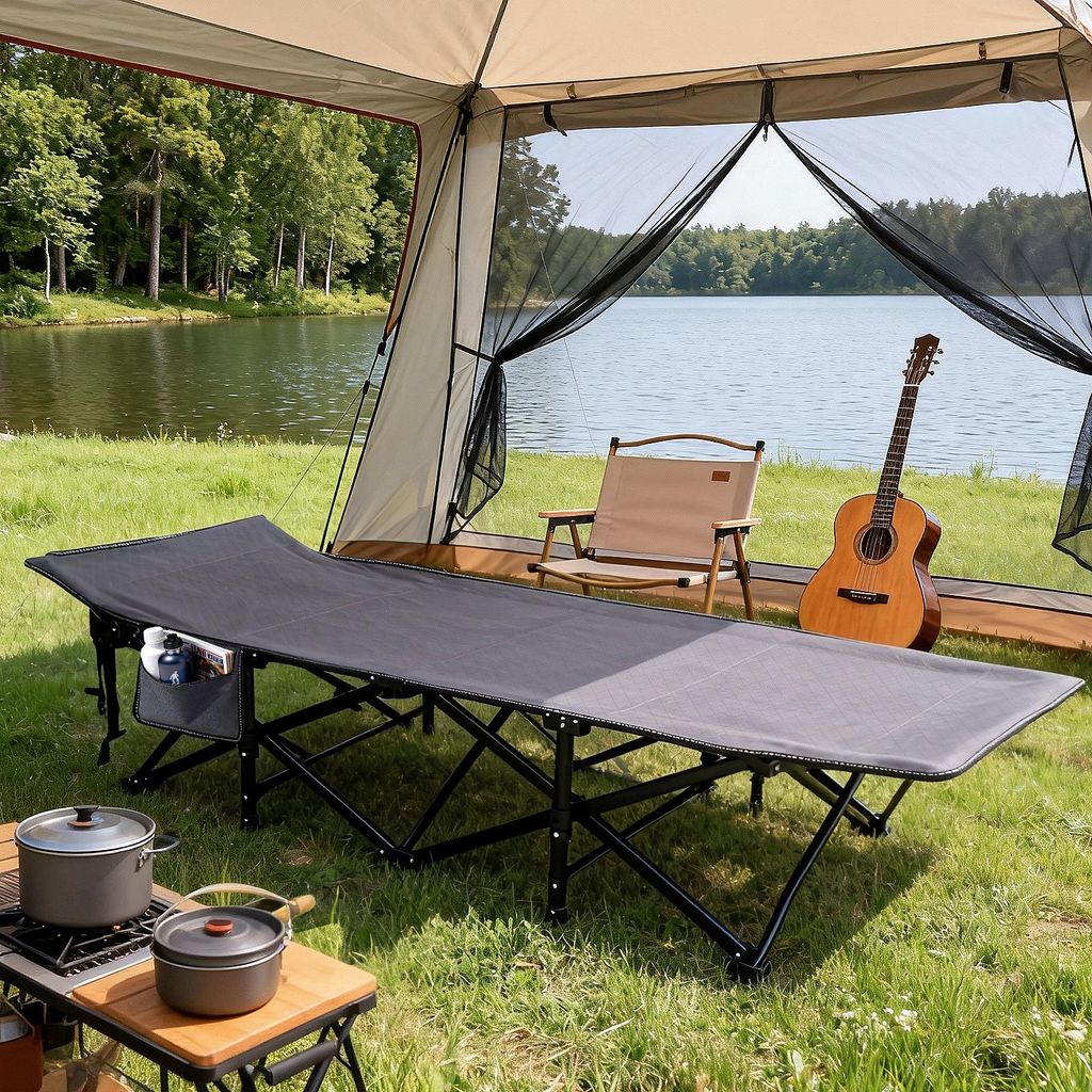Sekey Campingbett Klappbar Feldbett Klappbett mit Tragetasche und Seitentasche, Campingliege belastbarkeit bis 200kg