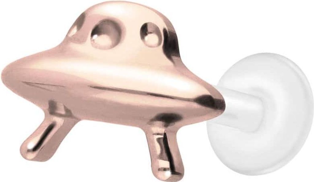 Ohrpiercing, Nasenpiercing PTFE Labret mit Innengewinde + Titan-Aufsatz UFO RoséGold Stablänge: 6mm | Stabstärke: 1,2mm