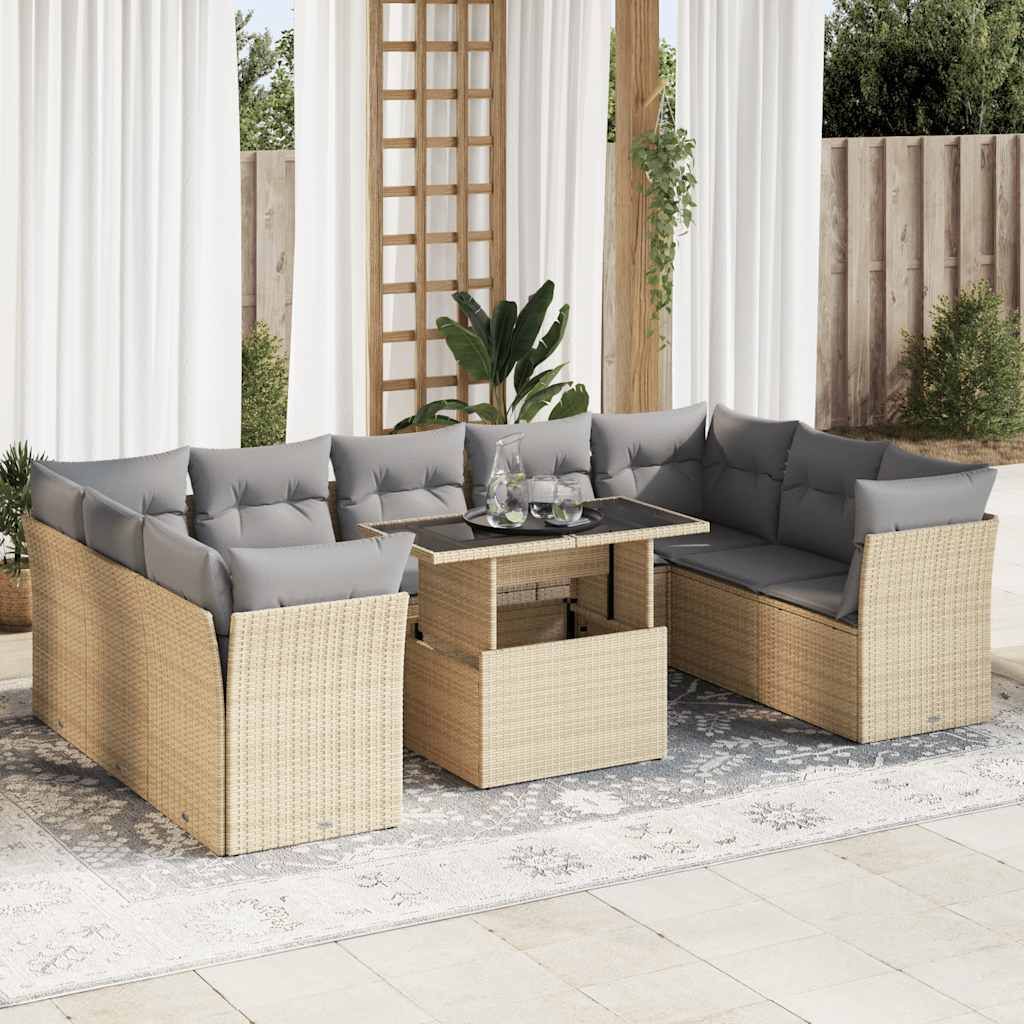 Maison Exclusive - 10-tlg. Garten-Sofagarnitur mit Kissen Beige Poly Rattan
