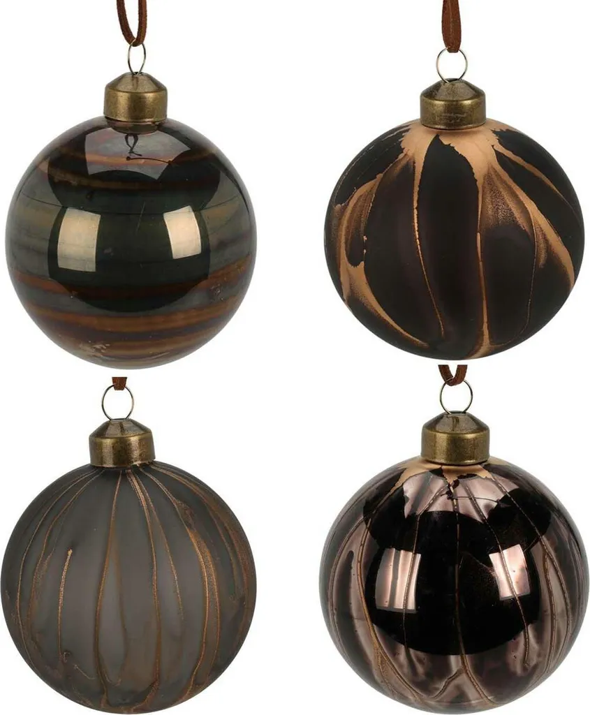Boules de Noël Marbre Résistantes pour Famille et Animaux - 12pcs
