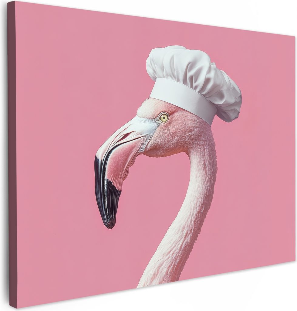 Leinwand Bilder 40x30 cm - Vogel - Kochmütze - Flamingo - Rosa, Leinwand Bilder, Wanddeko, Gemälde