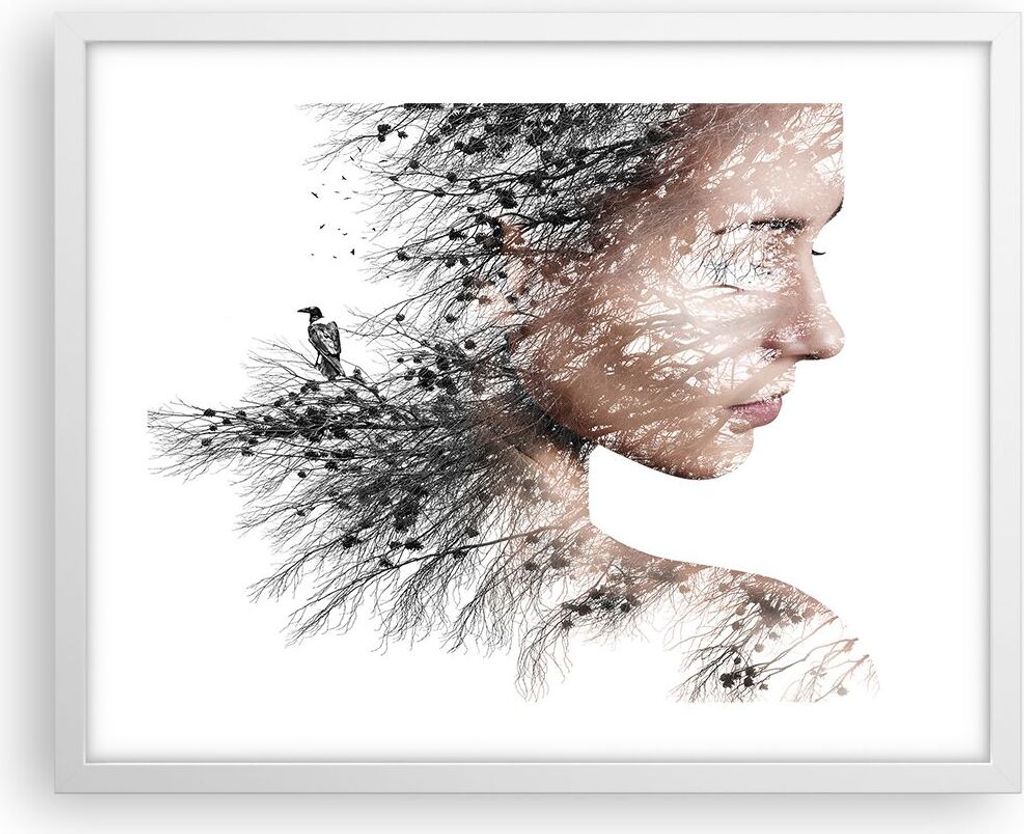 Gerahmtes Poster - Weißer Rahmen - Frau doppelt Belichtung - 50x40 cm - Wand Bild - Wanddeko - Wandbilder - Kunstposter - Wandposter - Bilderrahme...