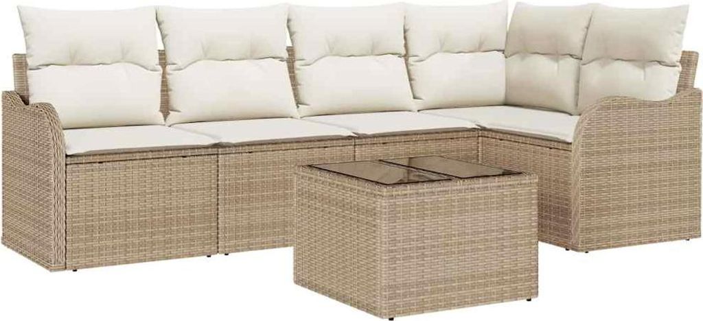 Gartensofa-set mit Speicher 6 pcs Beige Poly-Rattan