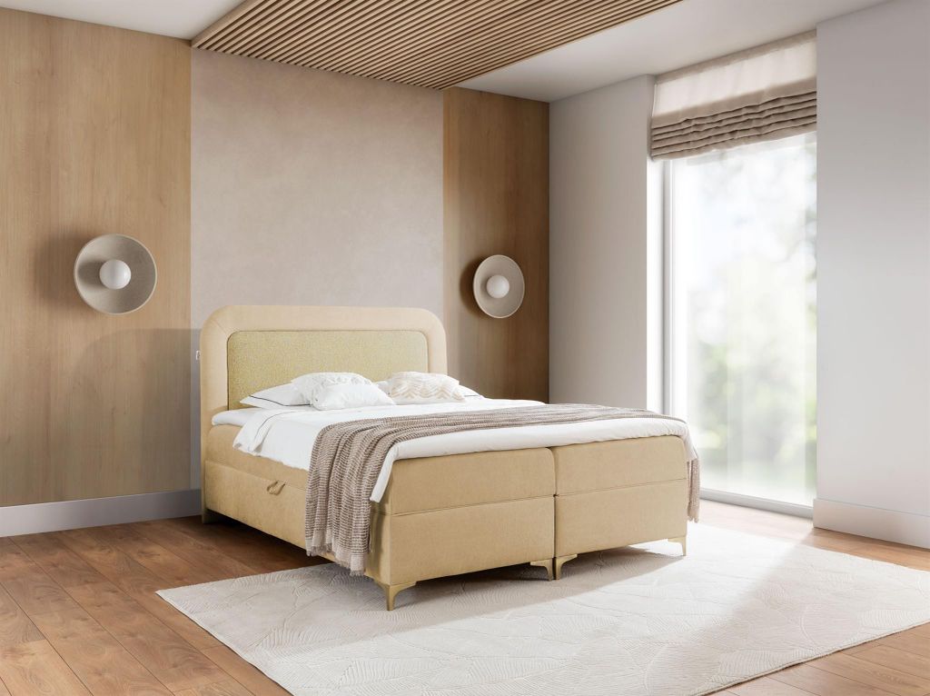 Boxspringbett Schlafzimmerbett WILLOW 160x200cm Stoff Puente Gelb