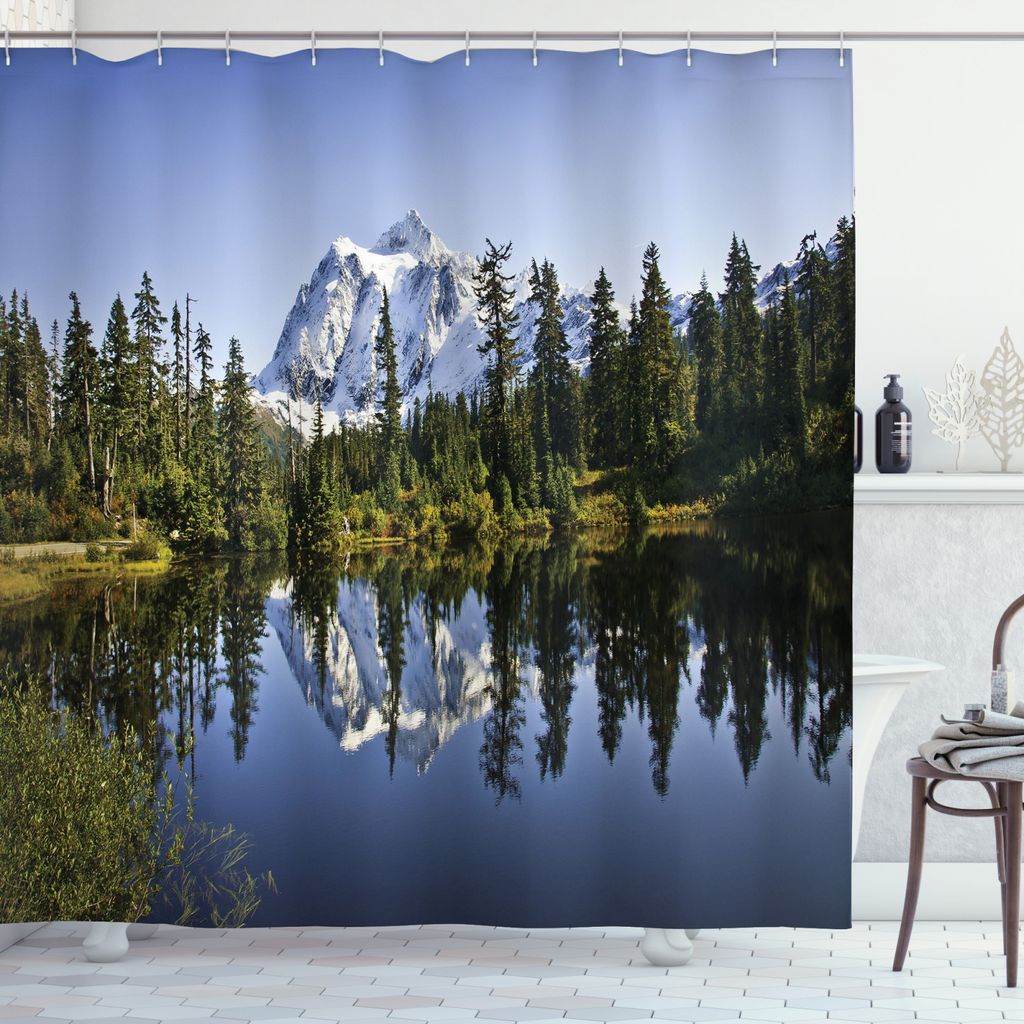 ABAKUHAUS Landschaft Duschvorhang, Baum und Schnee Natur, Pflegeleichter Stoff mit 12 Haken Wasserdicht Farbfest Bakterie Resistent, 175 x 180 cm, ...