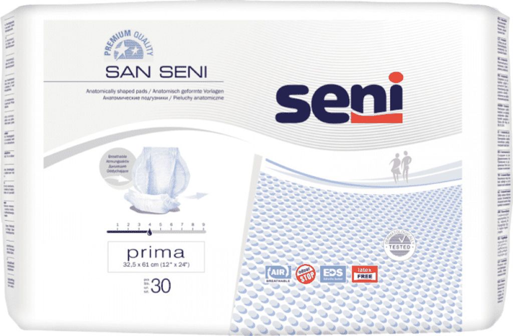 The image shows the packaging of incontinence pads.