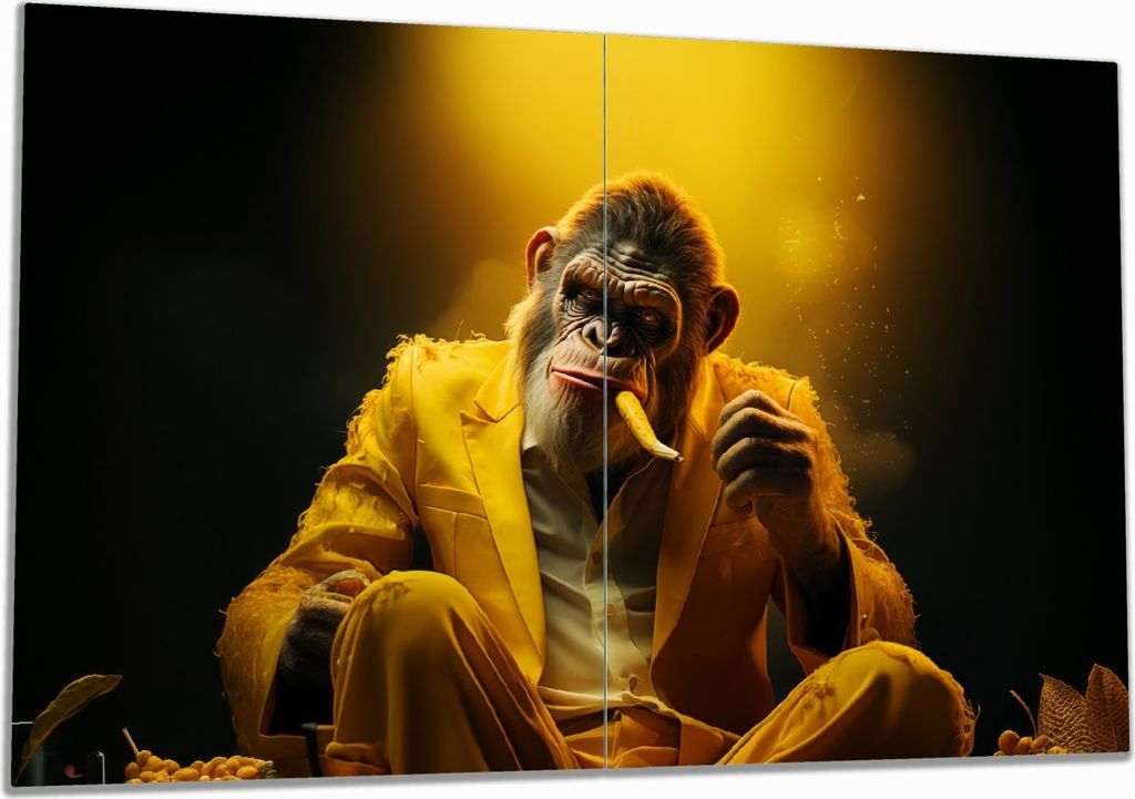 Wallario Herdabdeckplatte aus Glas, Größe 80 x 52 cm 2-teilig, Motiv The Boss - cooler Monkey
