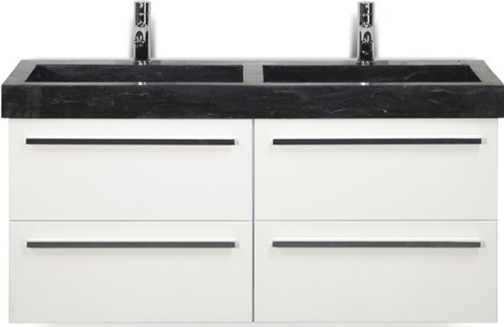 Naturstein Doppelwaschbecken mit Unterschrank Sanox SEVILLE BxHxT 121x58x45.5 cm Frontfarbe weiss 81703301