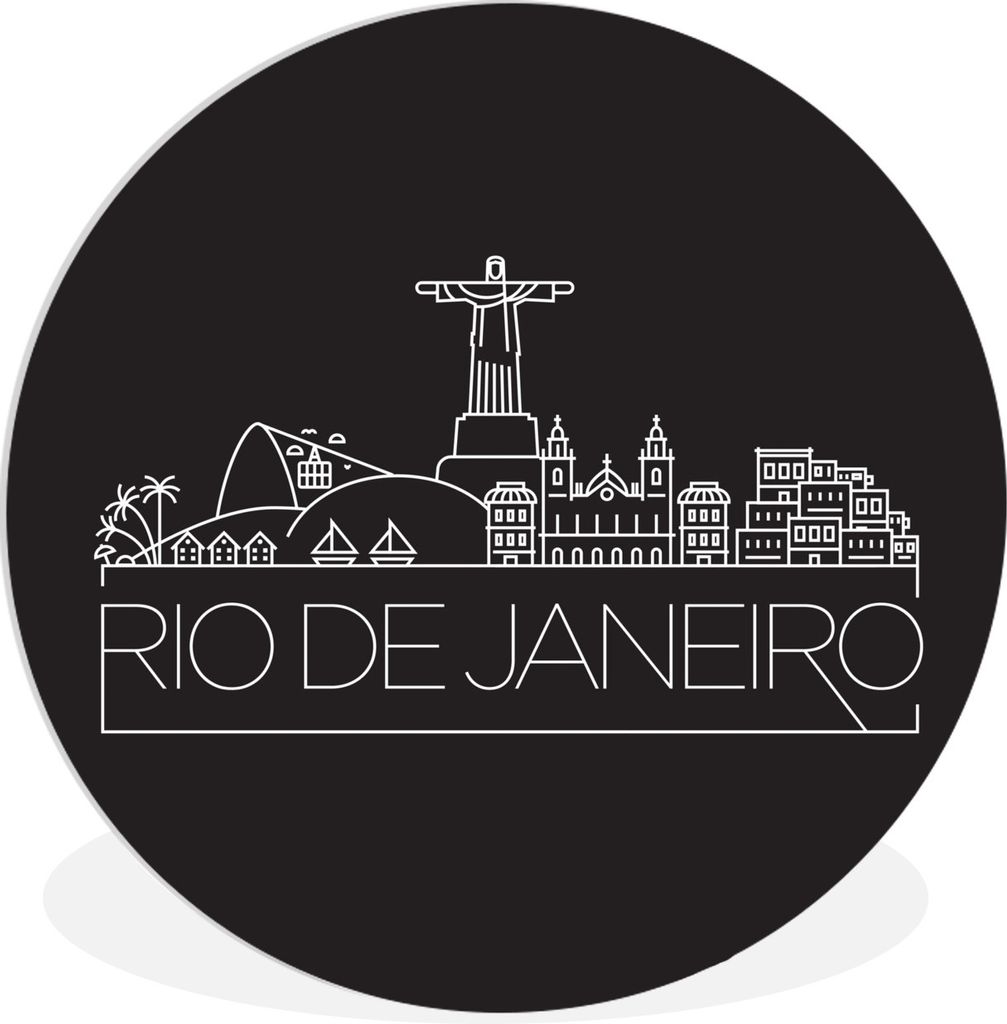 MuchoWow Rundes Wandbild - Runde Bilder Stadtbild ''Rio de Janeiro'' auf schwarzem Hintergrund Ø 90 cm Kreis Wanddekoration Kunststoff - Wandkre...