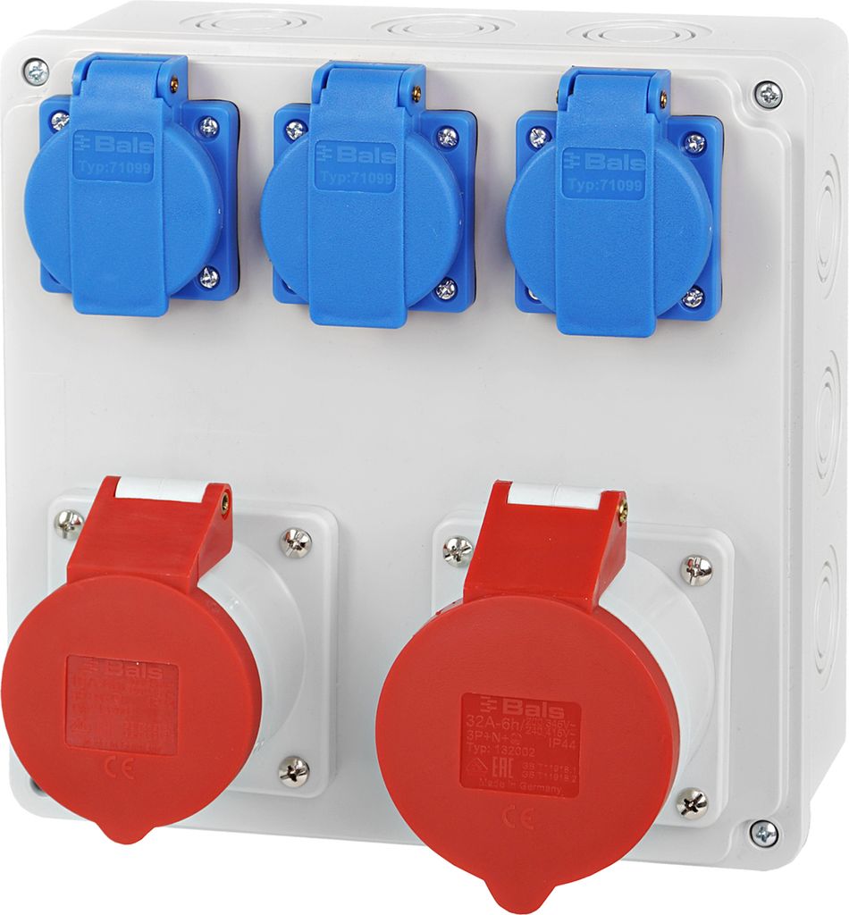 Baustromverteiler Wandverteiler 1x 16A 1x 32A 5-polig 400V CEE 3x 230V Bals Schuko Steckdosen IP65