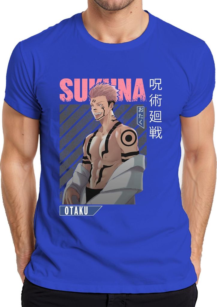 Sukuna Jujutsu Kaisen Otaku Anime Ästhetik Dämon Geschenk Vintage Herren T-Shirt, Blau, XXL