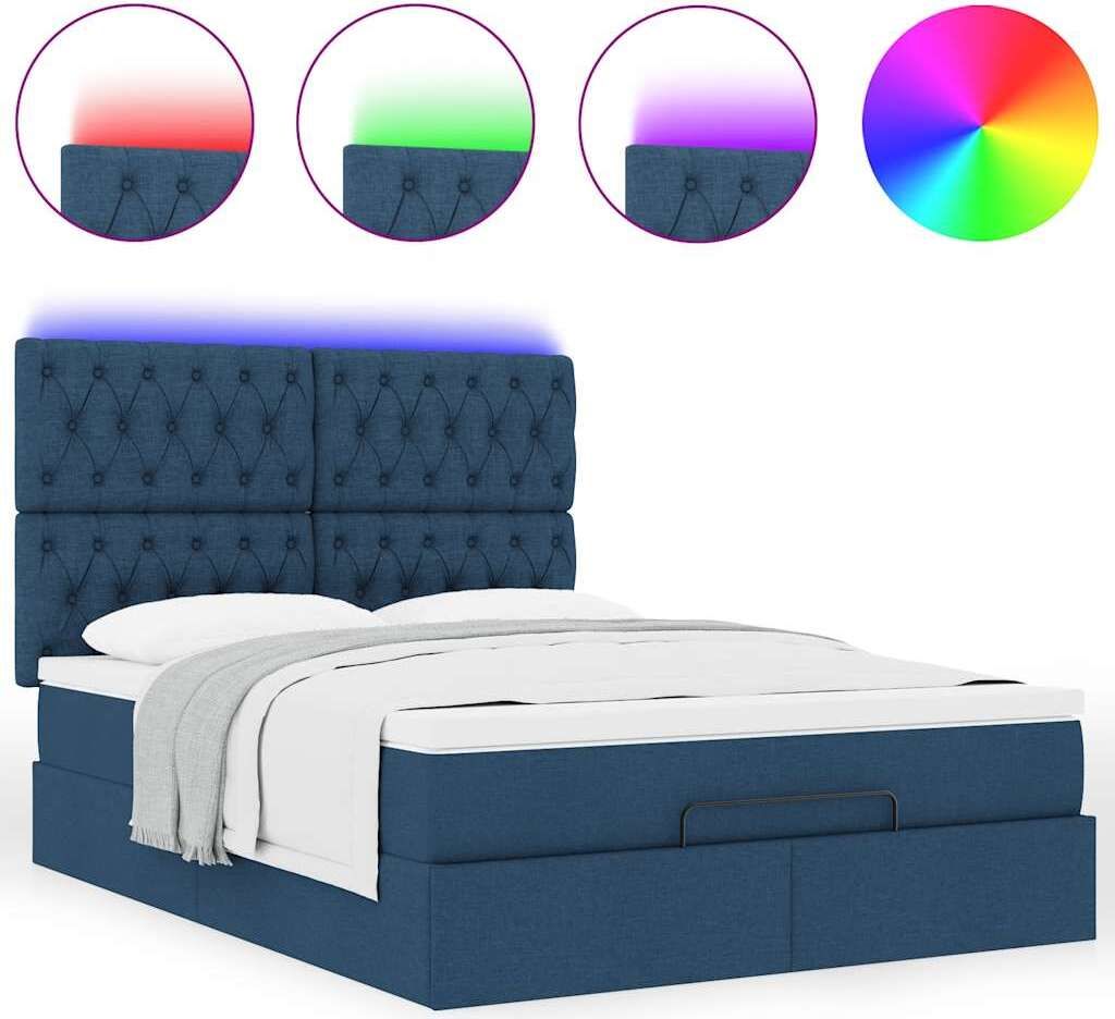 "2026 Aktion"Ottoman-Bett Modernes/Doppelbett - Polsterbett Erwachsene/r /Kind - mit Matratze & LEDs Blau 140x190cm Stoff - Klassische Betten NeuM...