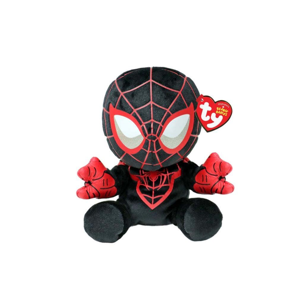 A plush toy of Marvel's Miles Morales Spider-Man.