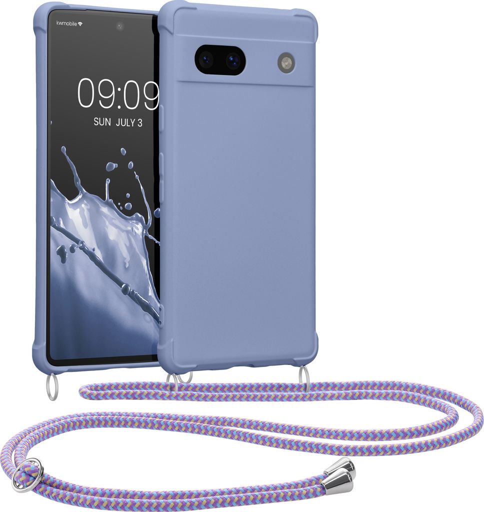 kwmobile Necklace Case kompatibel mit Google Pixel 7a Hülle - Cover mit Kordel zum Umhängen - Silikon Schutzhülle Lavendel