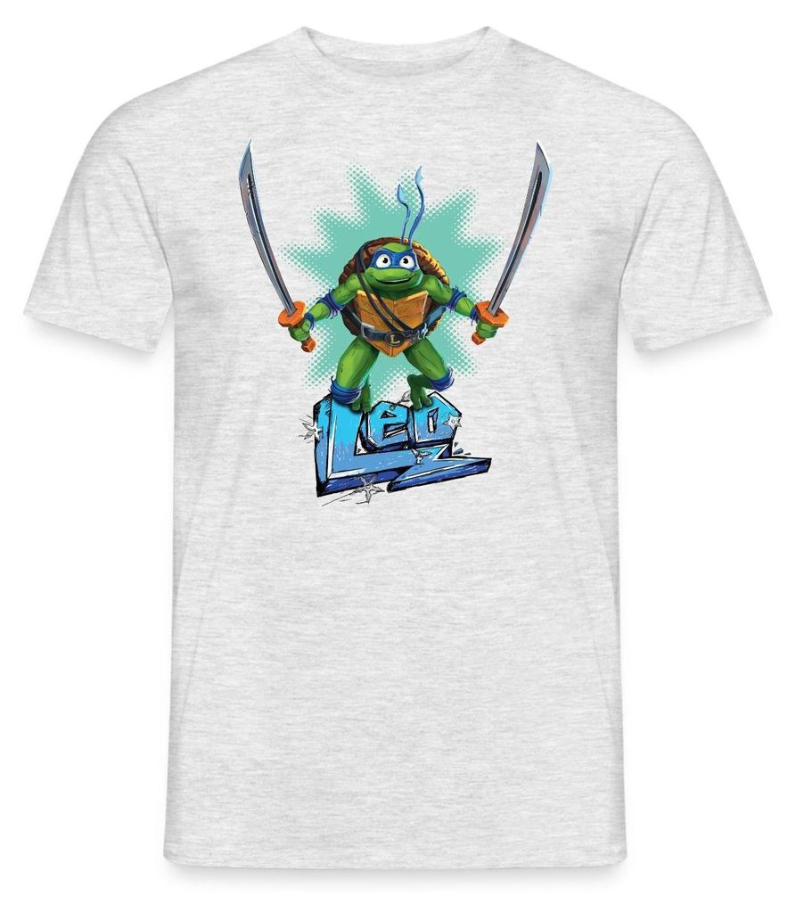 Spreadshirt TMNT Mutant Mayhem Turtle Leo Männer T-Shirt, XL, Grau meliert