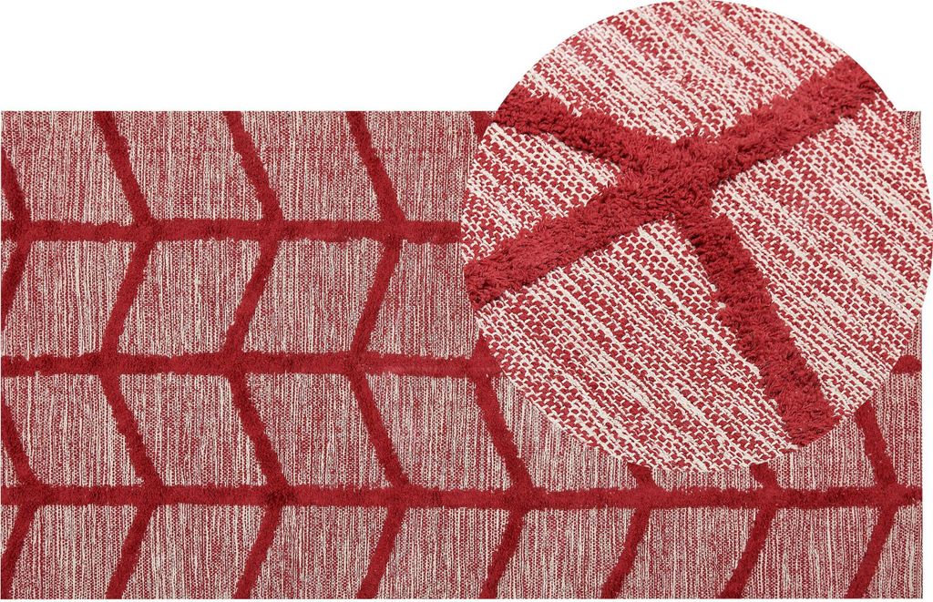 BELIANI Teppich Rot Baumwolle 80 x 150 cm Rechteckig Geometrisches Muster Boho Stil Handgetuftet für Wohnzimmer Schlafzimmer Flur