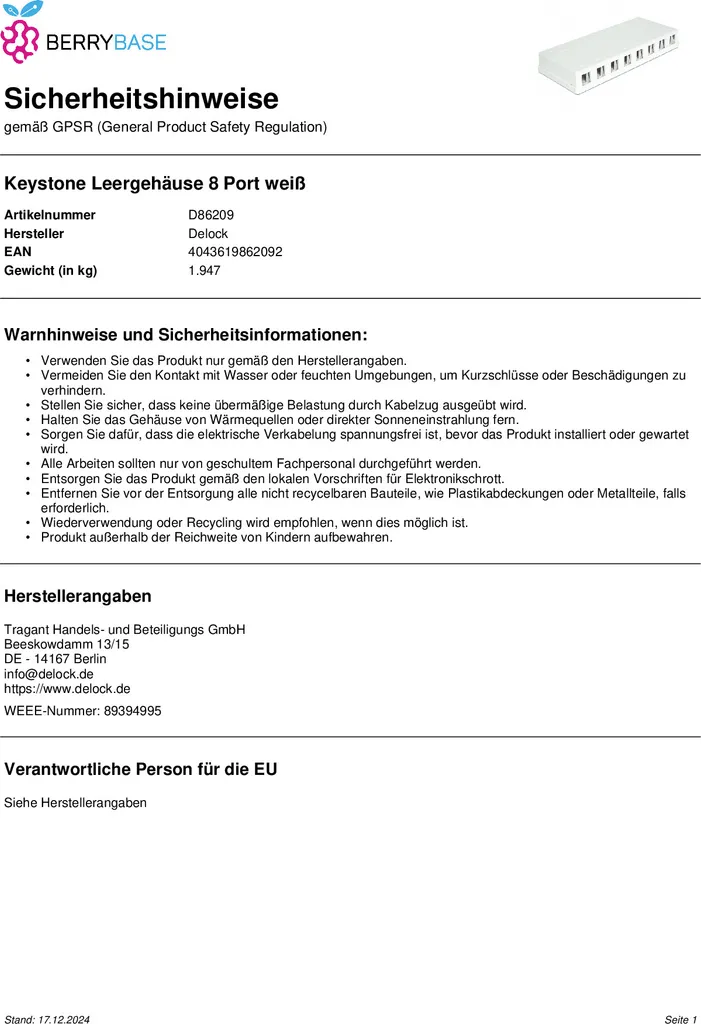 DELOCK Boîtier vide Keystone 8 ports compact pour module de brassage - 3