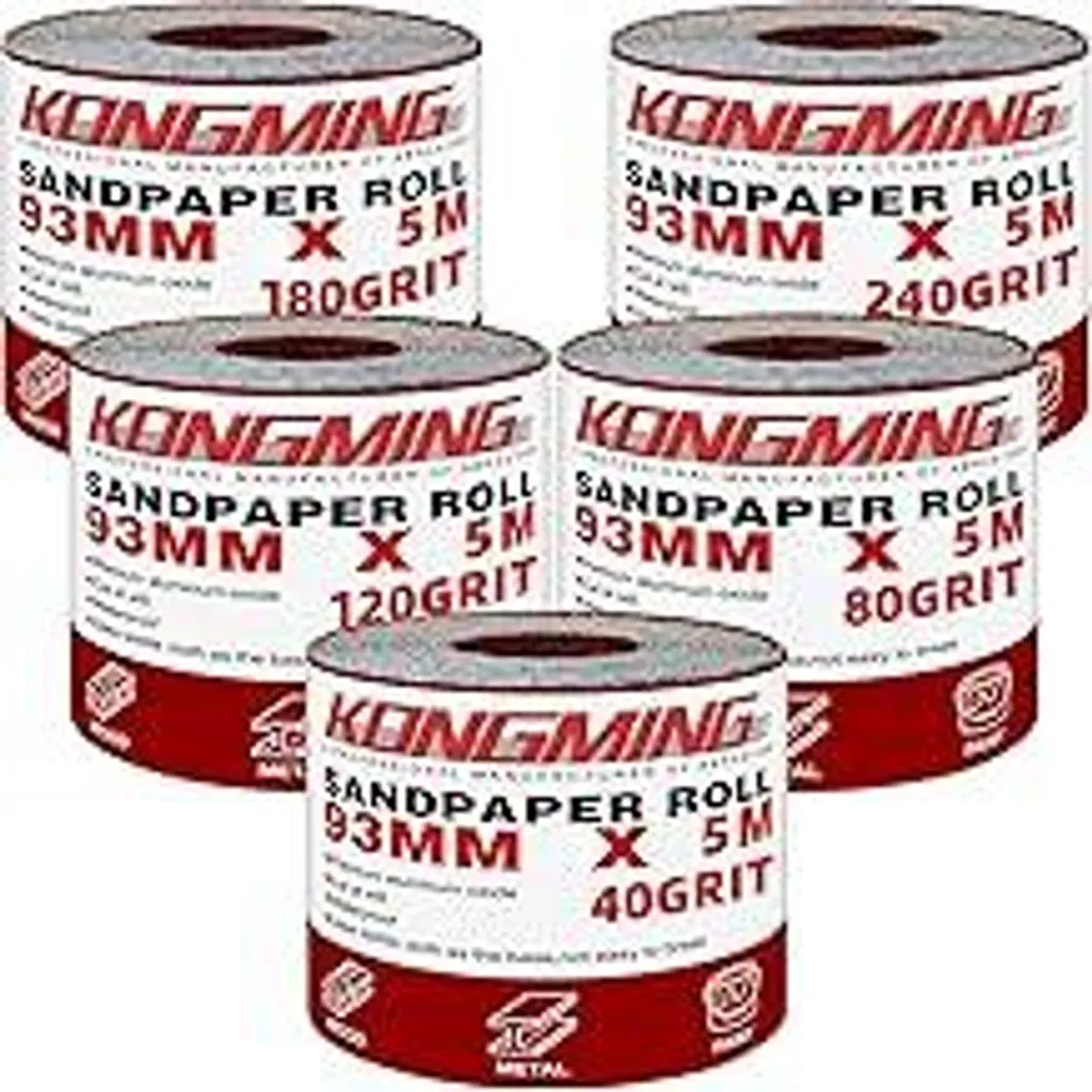 Set 5 Rotoli Carta Abrasiva KONGMING 93mm x 5m | Grana 40-240 Legno Metallo