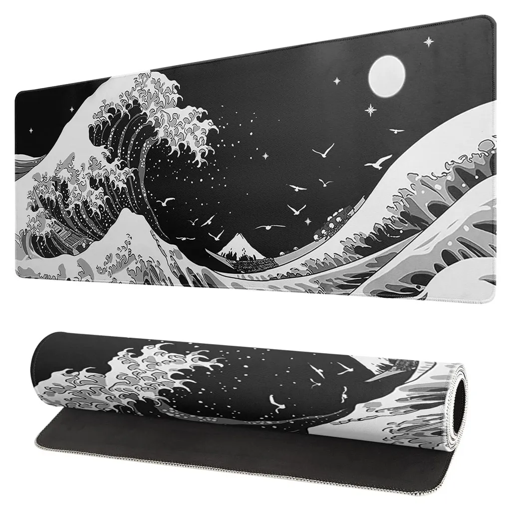Sous-main de bureau motif vagues japonaises pour clavier et souris