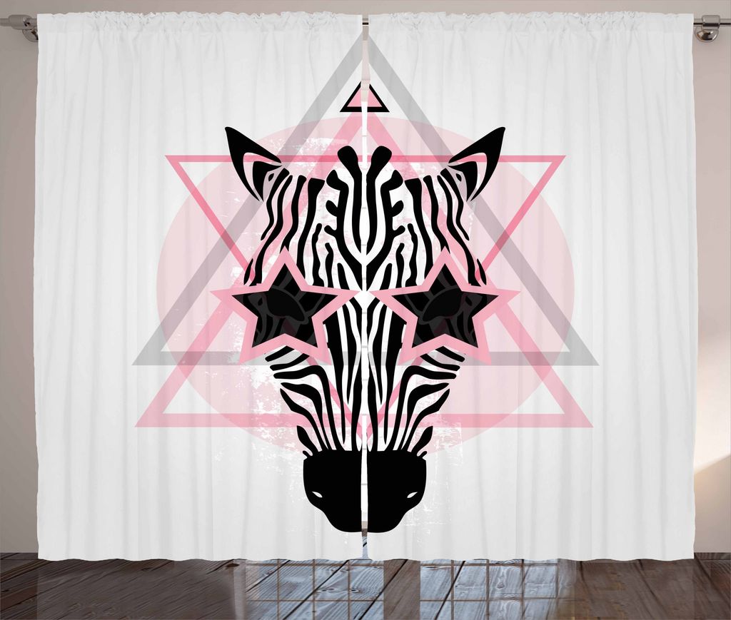 ABAKUHAUS rosa Zebra Rustikaler Gardine, Hipster-Sterne-Augen, Schlafzimmer Kräuselband Vorhang mit Schlaufen und Haken, 280 x 175 cm, Schwarz Wei...