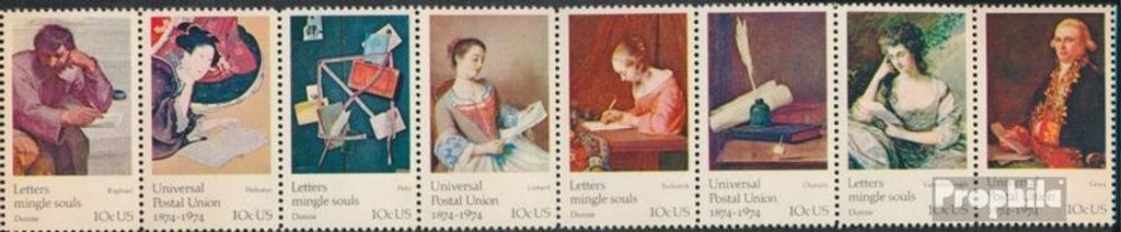 Briefmarken USA 1974 Mi 1137-1144 Achterstreifen (kompl.Ausg.) postfrisch Weltpostverein (UPU)-Gemälde