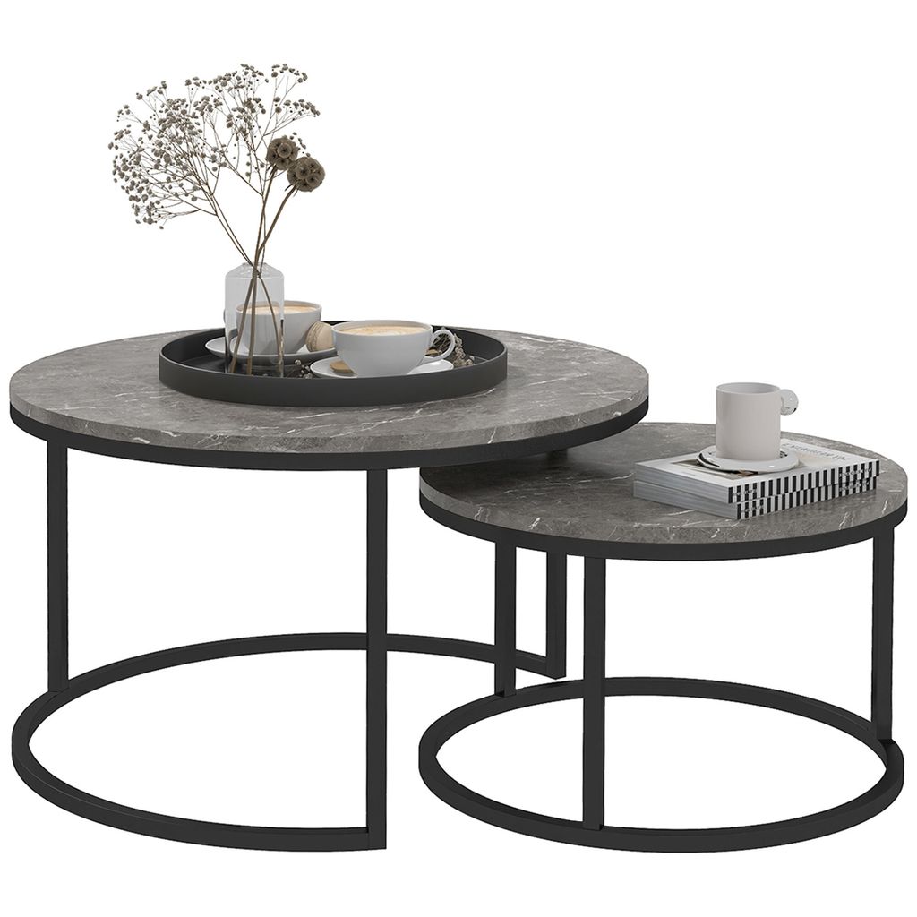 HOMCOM 2er-Set Couchtische ineinander steckbar, runder Produktbild 