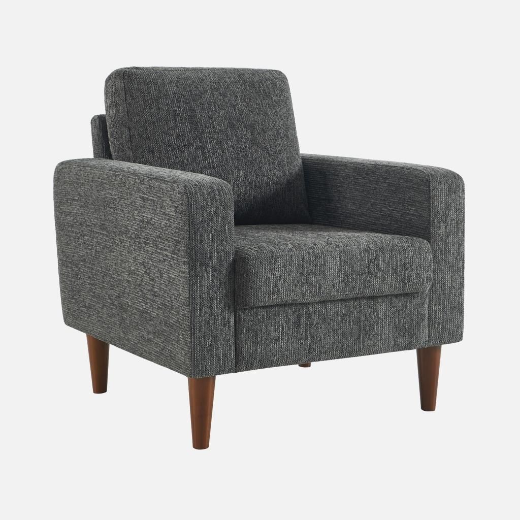 sweeek - Sessel mit Heveaholz und Chenille-Bezug - Dunkelgrau