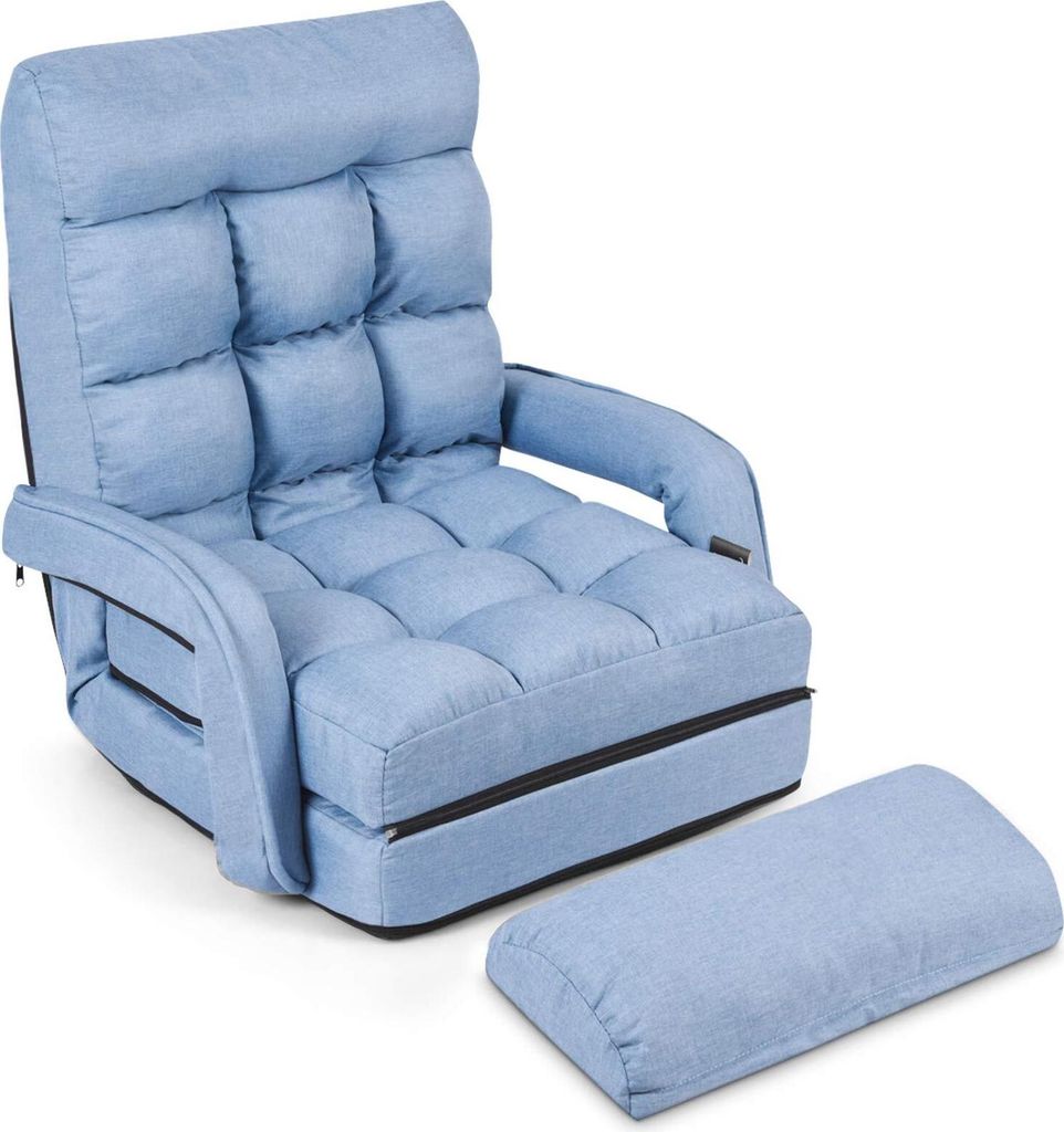 GOPLUS Klappbarer Bodenstuhl mit Armlehnen und Kissen, Comfort Mehrwinkel-Sessel aus Baumwolle, Faules Schlafsofa mit Verstellbarer Rückenlehne (B...