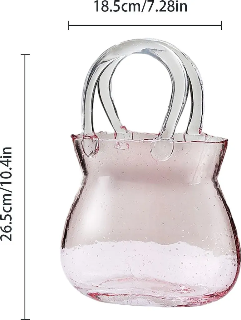 Vase sac à main rose en verre pour composition florale et centre table - 2