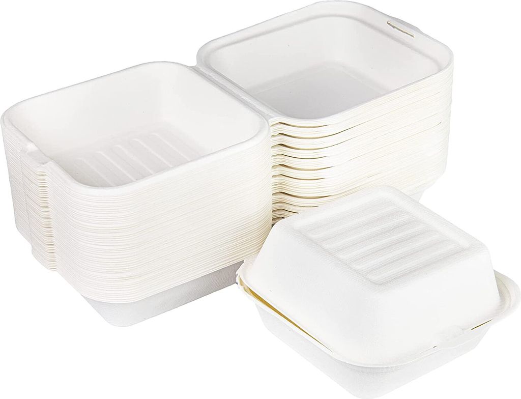 Love Nature Ökologische Burger Verpackung 50 Stück - Burgerboxen - Burger Box - Menüschalen - Einweggeschirr Zuckerrohr - Menübox Einweg