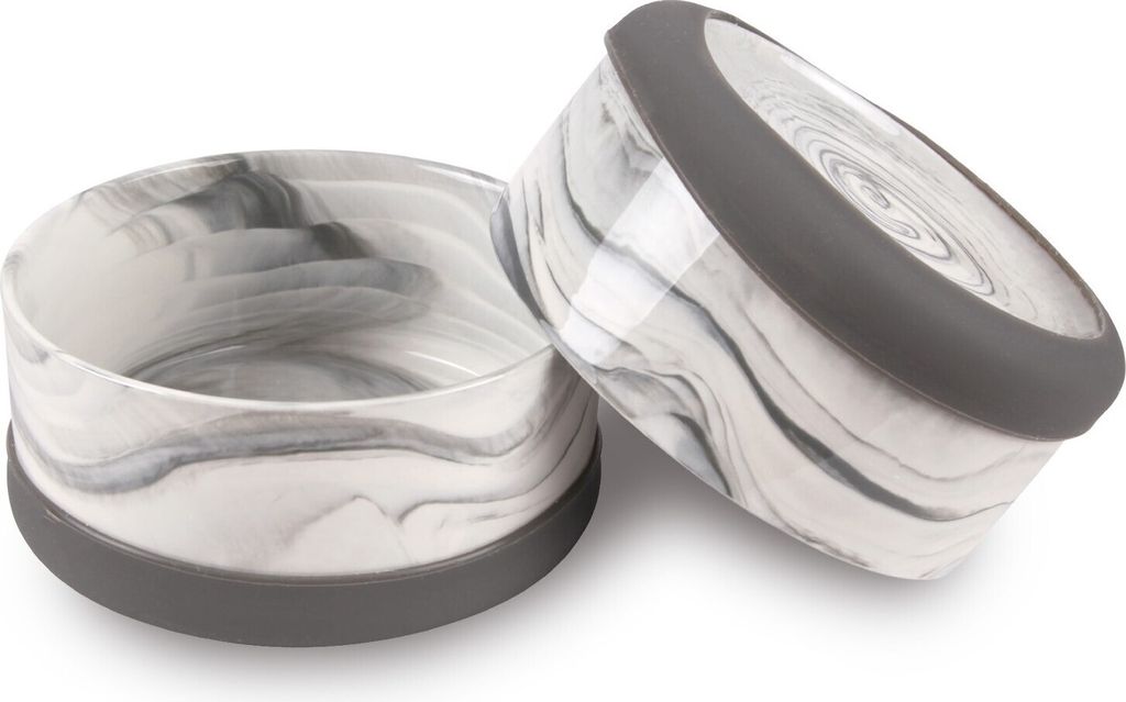 Hundenapf aus Keramik 2er Set ( Grau / 400 ml ) Napf für Kleine und Grosse Hunde - Modern mit rutschfester Unterseite - Spülmaschinengeeignet - F...