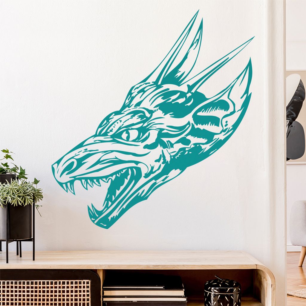 Drachen Kopf Wandtattoo in 6 Größen - Wandaufkleber Wall Sticker - Dekoration, Küche, Wohnzimmer, Schlafzimmer, Badezimmer