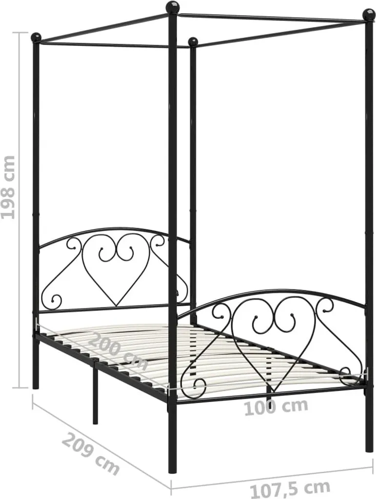 Châssis de lit à baldaquin noir 100x200 métal : solidité et gain de place - 4