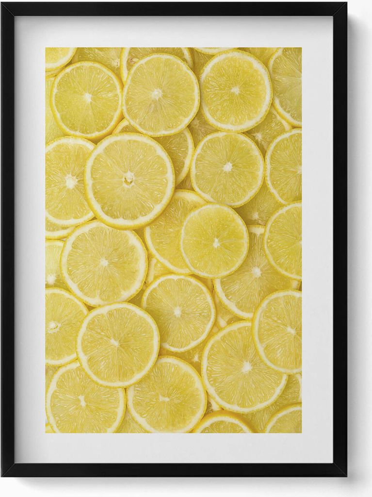 Zitronenfrucht– Wandbild mit Rahmen – Gerahmtes Bild – Wanddekoration – 50x70 cm – Schwarz Rahmen
